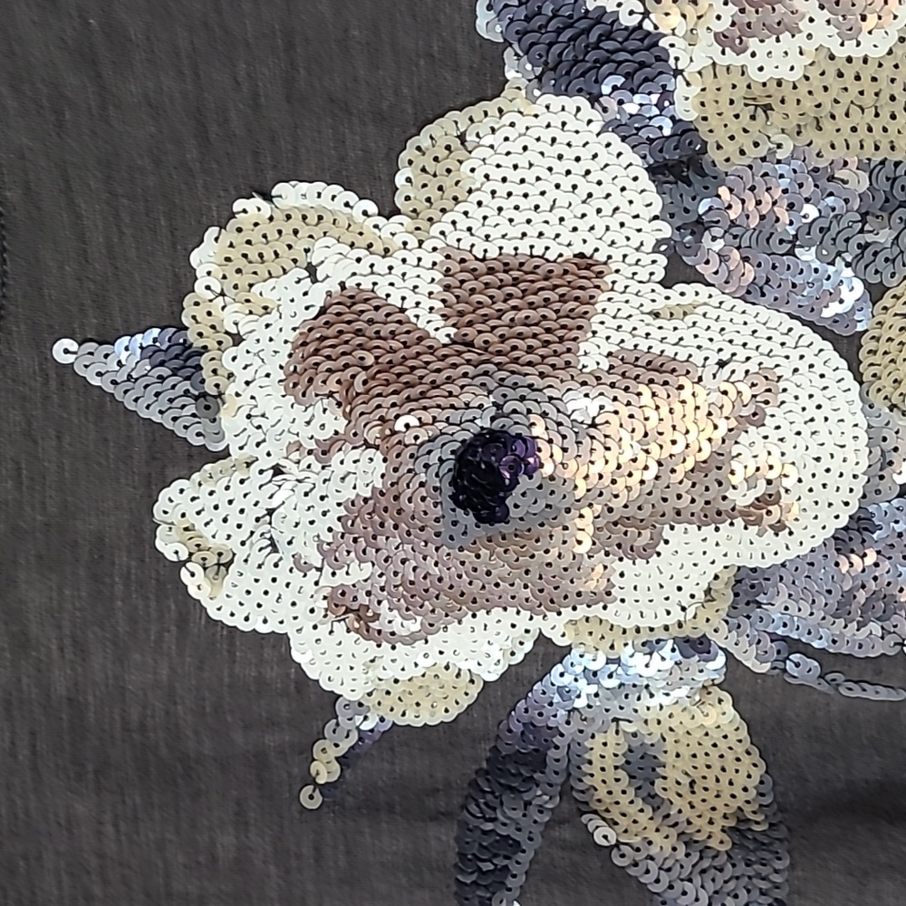 Y2K Vintage Express Sequin Floral Tee Glam Top Womens Size XS - Picture 3 of 7
